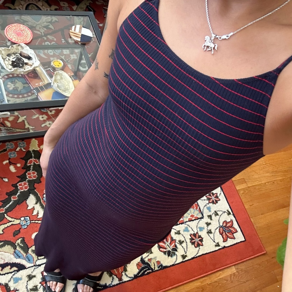 Navy & Striped ribbed bodycon dress reformation xx